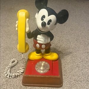 Mickey Mouse Rotary Phone with Yellow Handset Vintage